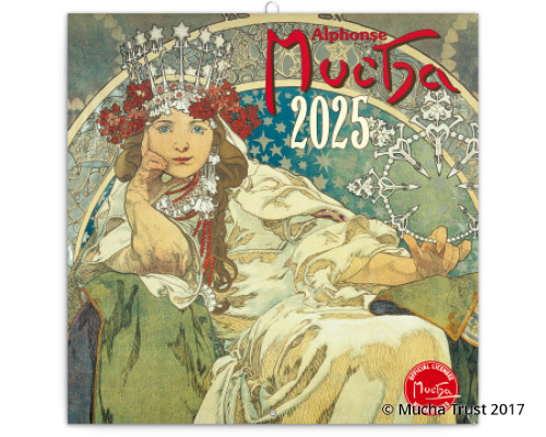 Grid calendar Alphonse Mucha 2025